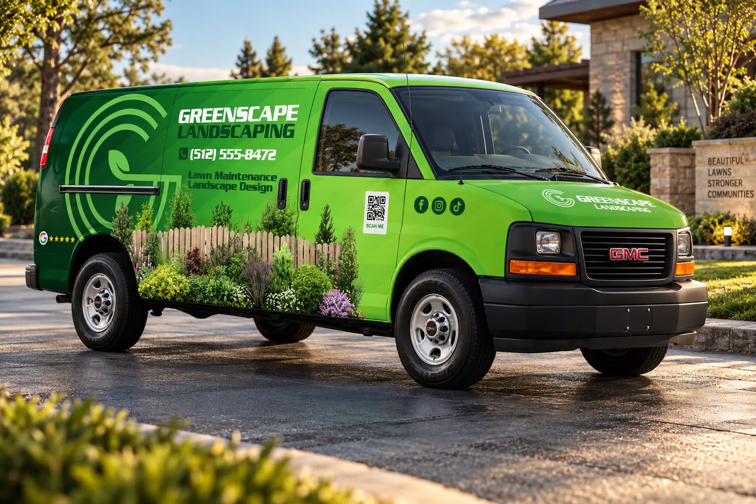 GreenScape Landscaping green work van wrap